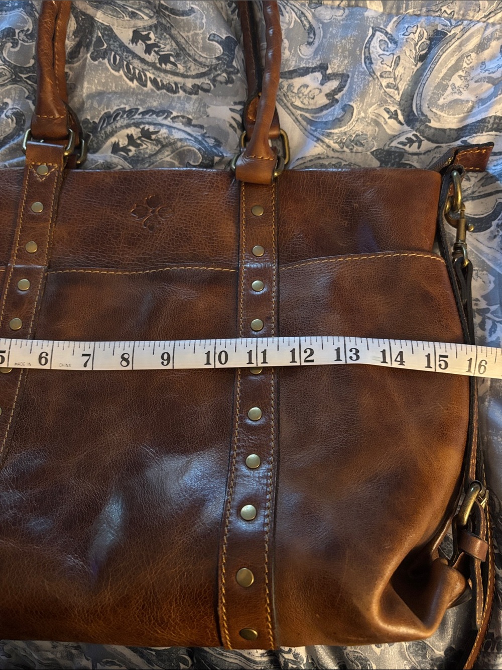 Distressed Brown Leather Tote Bag with Stud Details by Patricia Nash - Picture 11 of 15